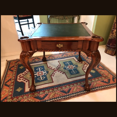 Mahogany Leather Top Game Table