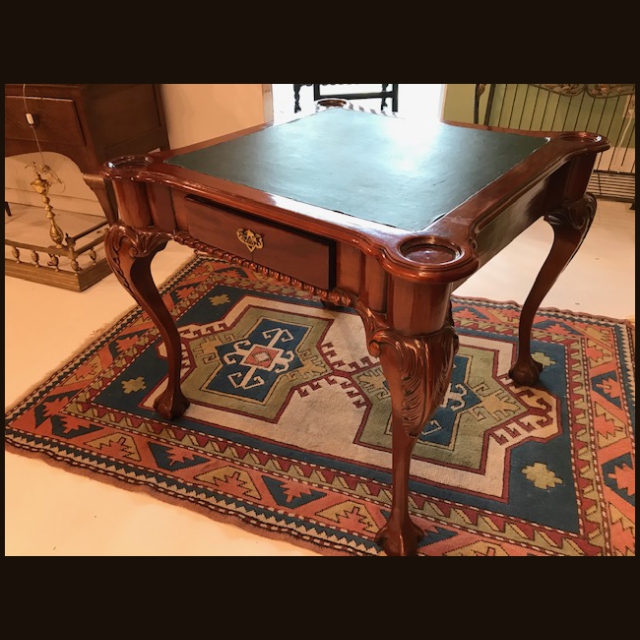Mahogany Leather Top Game Table - Image 4