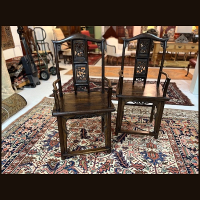 Pair of Qing Dynasty Chinese Elm Yoke Back Chairs