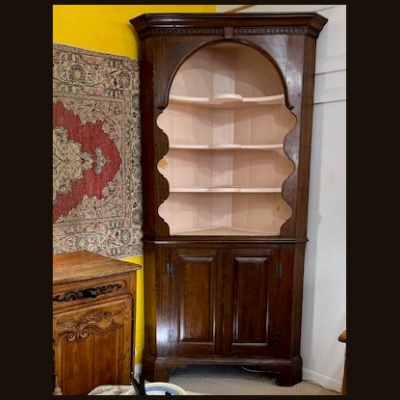 18th c Walnut Chippendale Barrel Back Corner Cupboard