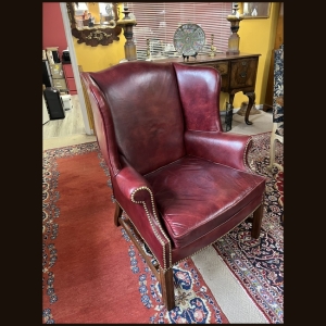 Chippendale-Style Leather Wingback Armchair